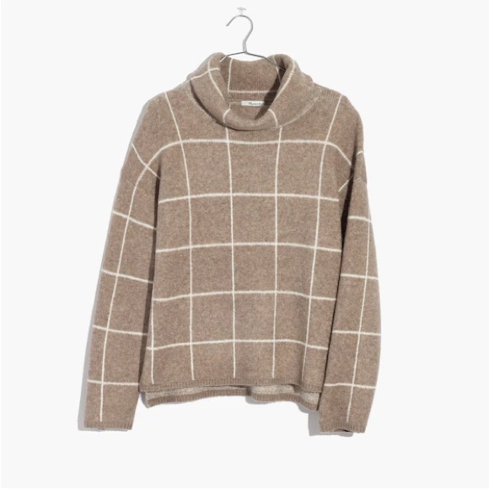 Madewell Windowpane Turtleneck Sweater in Heather Driftwood